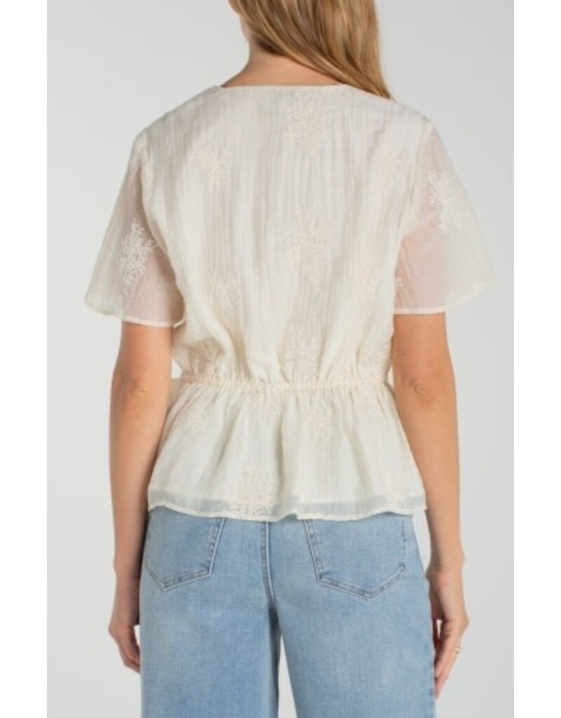 Liverpool Los Angeles Liverpool Short Sleeve Wrap Front Woven Top w/ tie