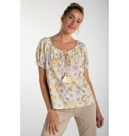 Liverpool Los Angeles Liverpool Short Sleeve Tie Neck Woven Top