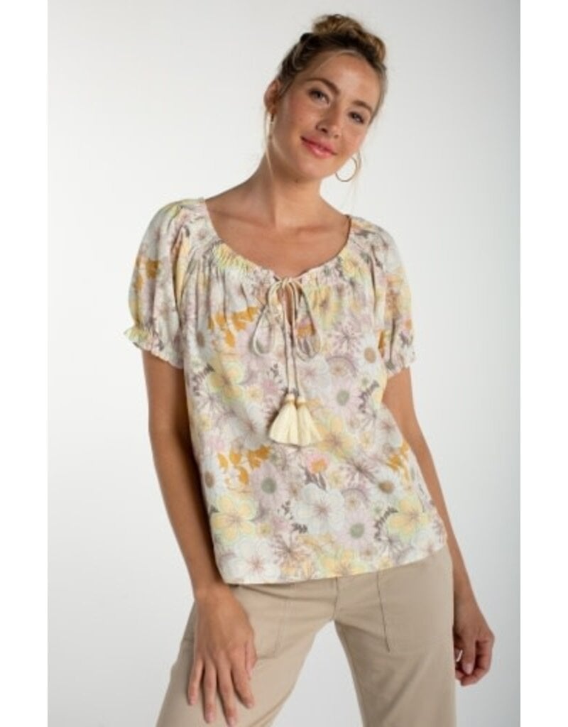 Liverpool Los Angeles Liverpool Short Sleeve Tie Neck Woven Top