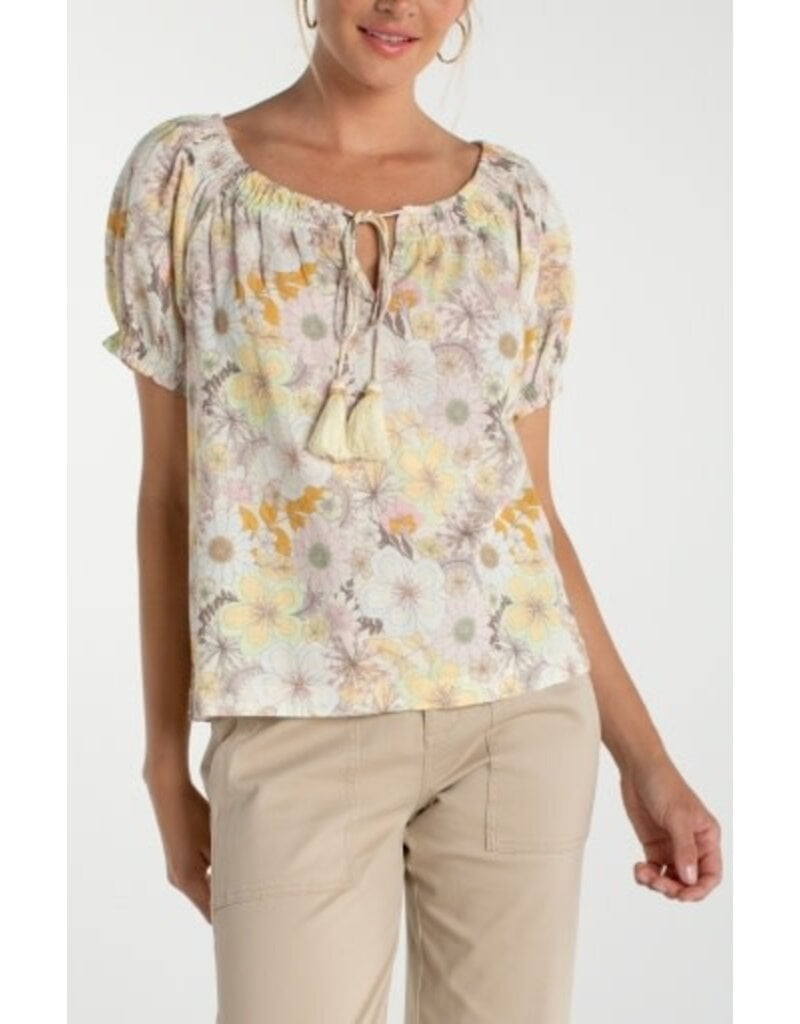 Liverpool Los Angeles Liverpool Short Sleeve Tie Neck Woven Top