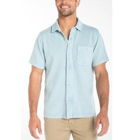 Liverpool Los Angeles Liverpool Short Sleeve Knit Button Up Shirt Blue Aura