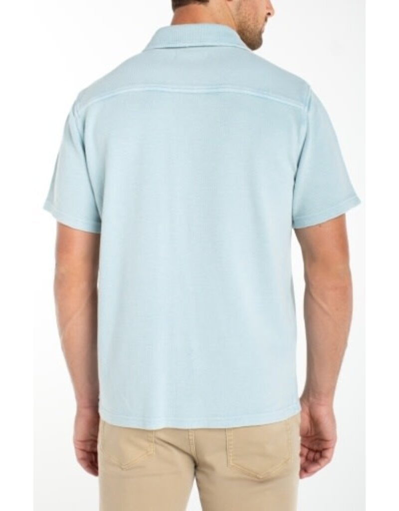 Liverpool Los Angeles Liverpool Short Sleeve Knit Button Up Shirt Blue Aura