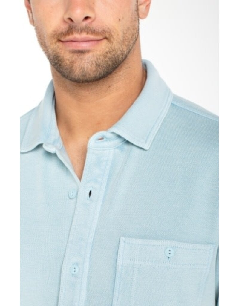 Liverpool Los Angeles Liverpool Short Sleeve Knit Button Up Shirt Blue Aura