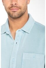 Liverpool Los Angeles Liverpool Short Sleeve Knit Button Up Shirt Blue Aura