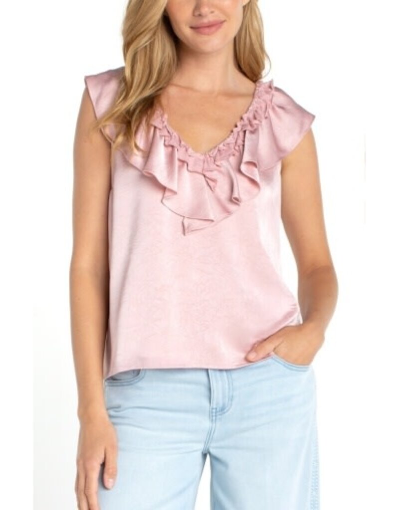 Liverpool Los Angeles Liverpool Ruffle Front Sleeveless Woven Knit Top