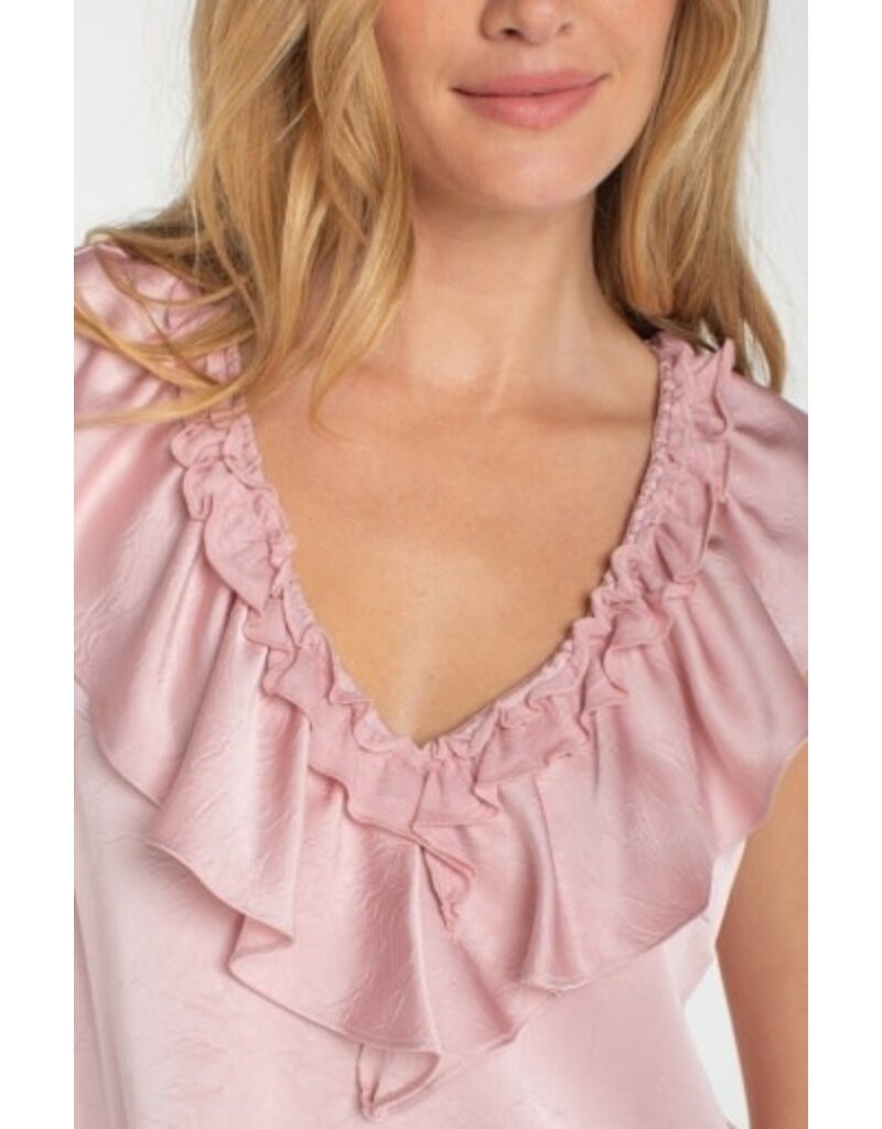 Liverpool Los Angeles Liverpool Ruffle Front Sleeveless Woven Knit Top