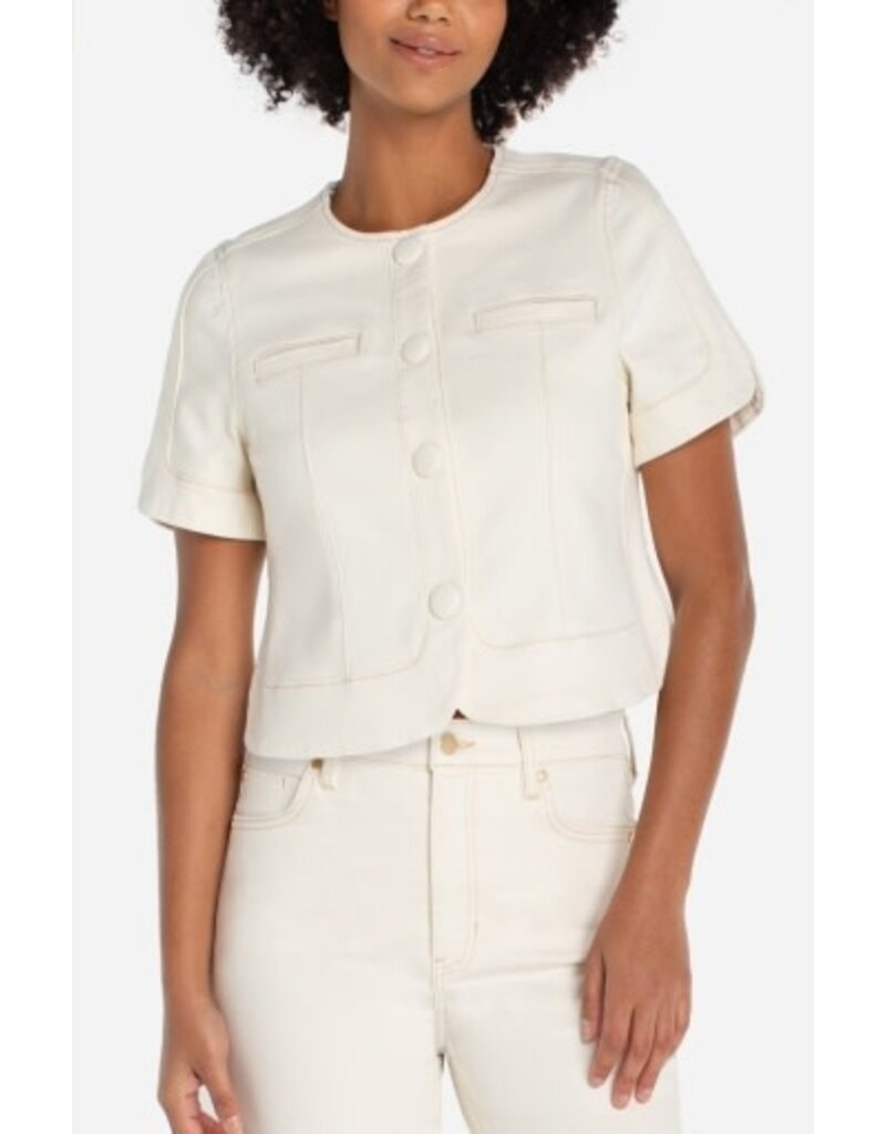 Liverpool Los Angeles Liverpool Collarless Short Sleeve Cropped Jacket