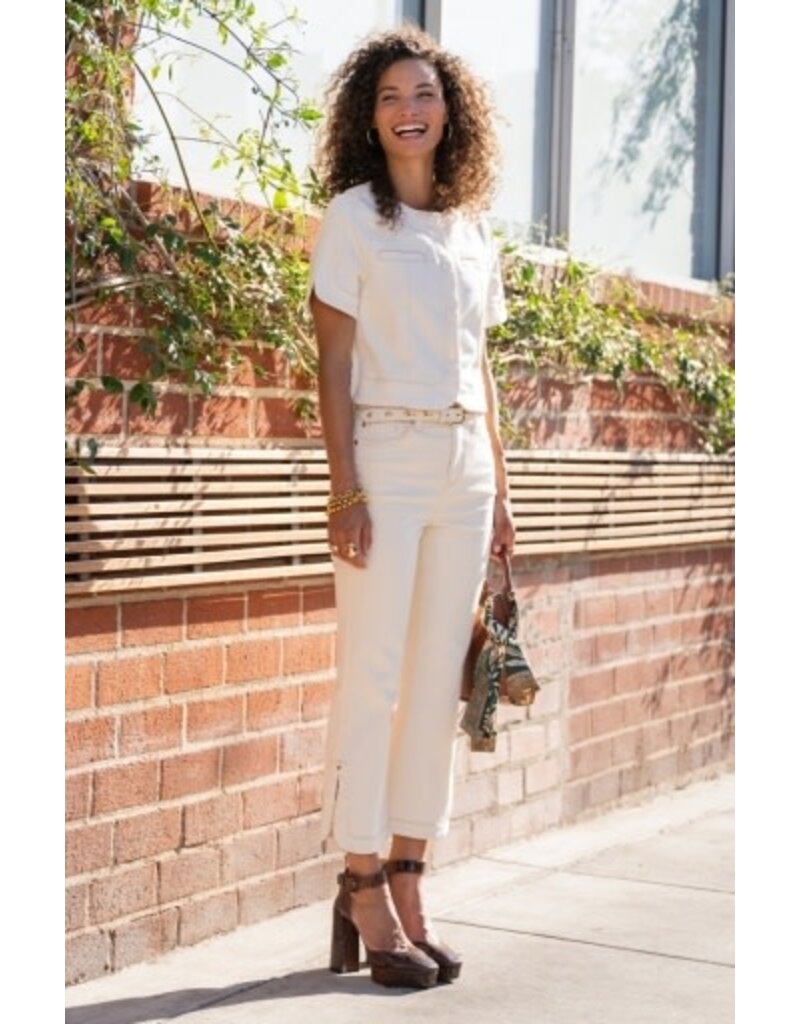 Liverpool Los Angeles Liverpool Collarless Short Sleeve Cropped Jacket