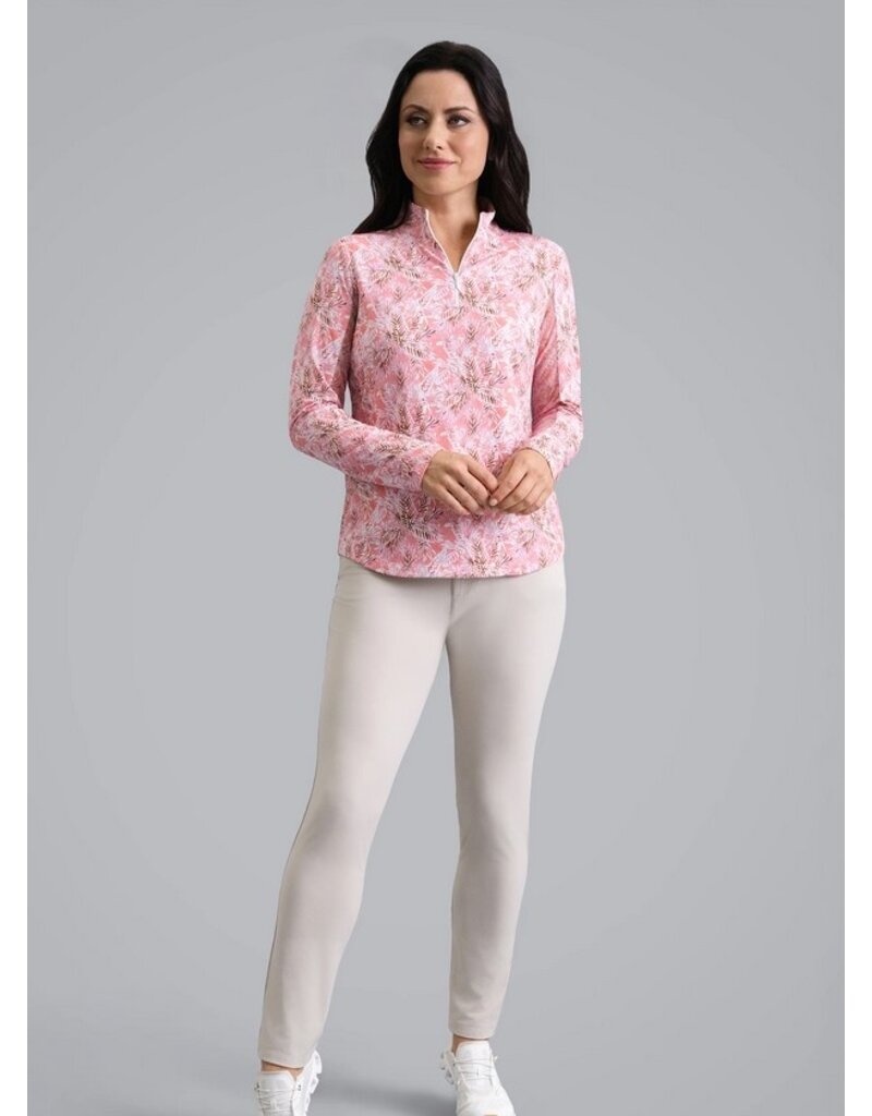 IBKul IBKul Briana Long Sleeve Zip Mock Peach