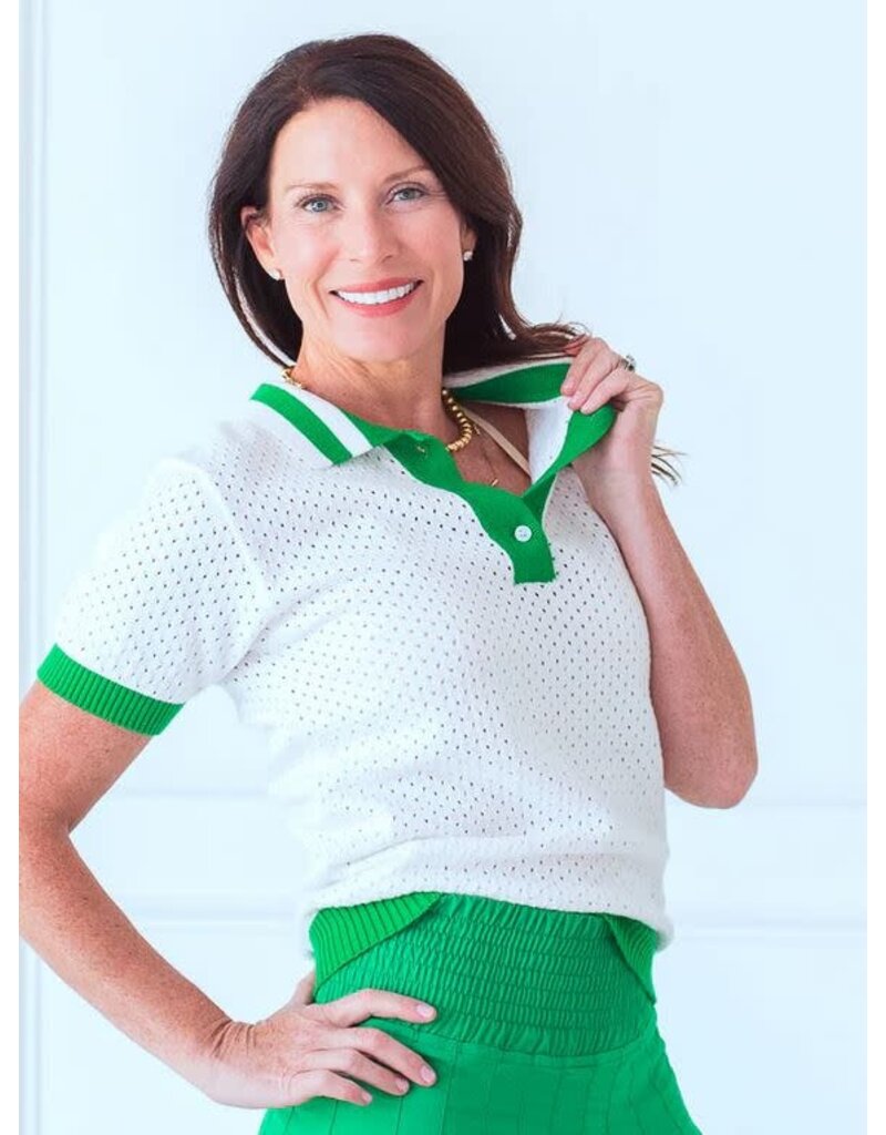 The Bubble The Bubble Rally Polo Sweater White Green