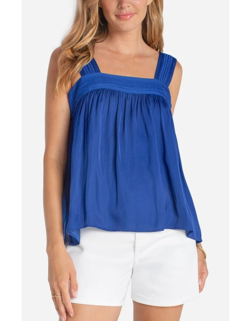 Liverpool Los Angeles Liverpool Sleeveless Woven Top with Pintuck Straps