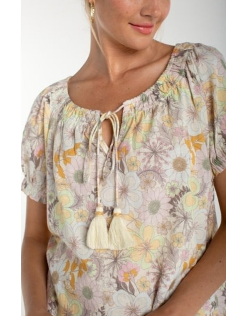 Liverpool Los Angeles Liverpool Short Sleeve Tie Neck Woven Top