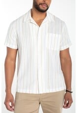 Liverpool Los Angeles Liverpool Short Sleeve Button Up Camp Shirt Ivory Aqua Stripe