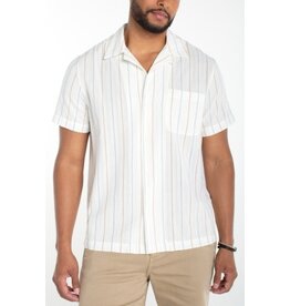 Liverpool Los Angeles Liverpool Short Sleeve Button Up Camp Shirt Ivory Aqua Stripe