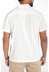 Liverpool Los Angeles Liverpool Short Sleeve Button Up Camp Shirt Ivory Aqua Stripe