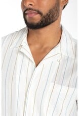 Liverpool Los Angeles Liverpool Short Sleeve Button Up Camp Shirt Ivory Aqua Stripe