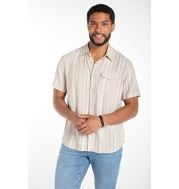 Liverpool Los Angeles Liverpool Short Sleeve Button Up Shirt Khaki White