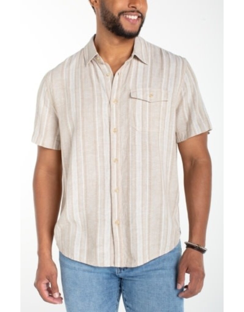 Liverpool Los Angeles Liverpool Short Sleeve Button Up Shirt Khaki White