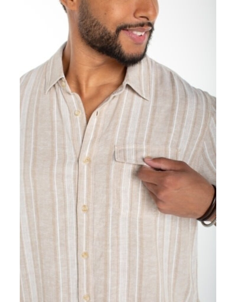 Liverpool Los Angeles Liverpool Short Sleeve Button Up Shirt Khaki White