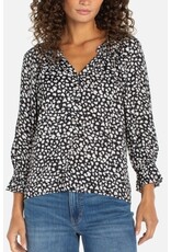 Liverpool Los Angeles Liverpool 3/4 Sleeve Button Front Woven Top with Ruffle Details