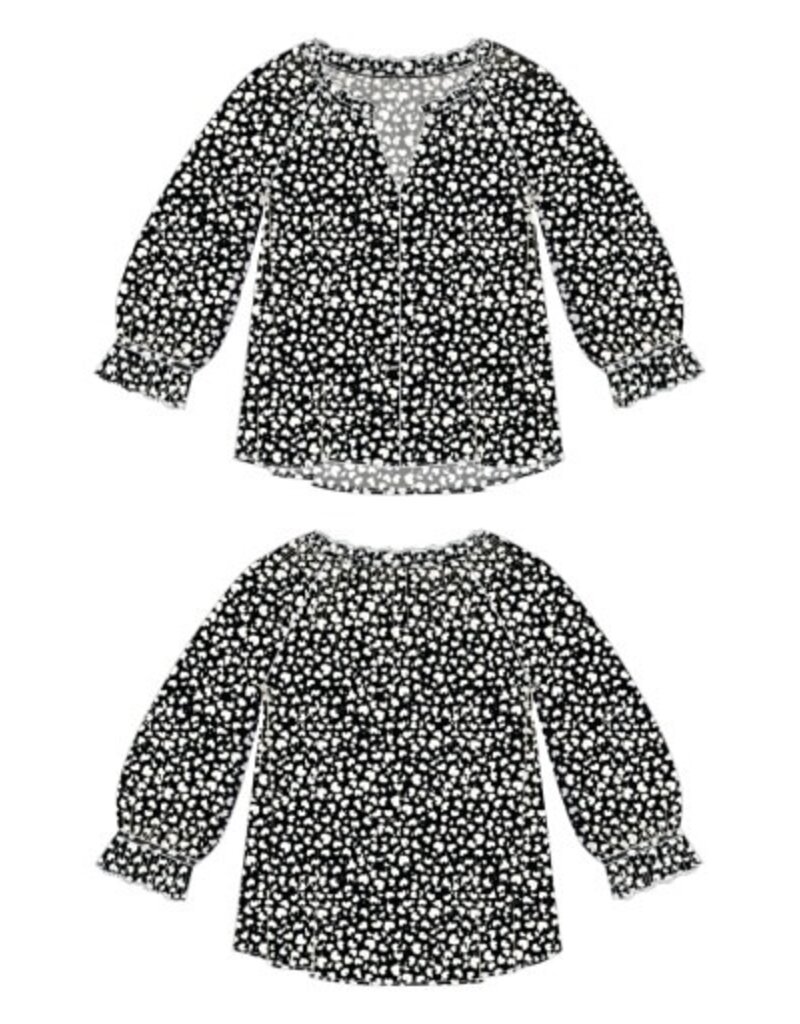 Liverpool Los Angeles Liverpool 3/4 Sleeve Button Front Woven Top with Ruffle Details