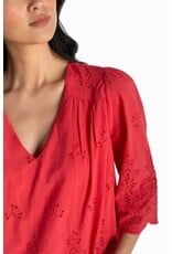 Liverpool Los Angeles Liverpool 3/4 Sleeve V-neck Eyelet Woven Top