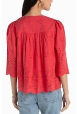 Liverpool Los Angeles Liverpool 3/4 Sleeve V-neck Eyelet Woven Top