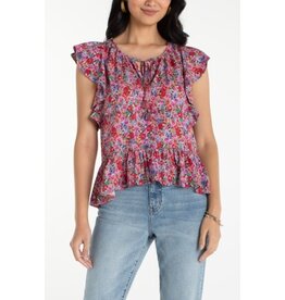 Liverpool Los Angeles Liverpool Flutter Sleeve Peplum Woven Top with Ties