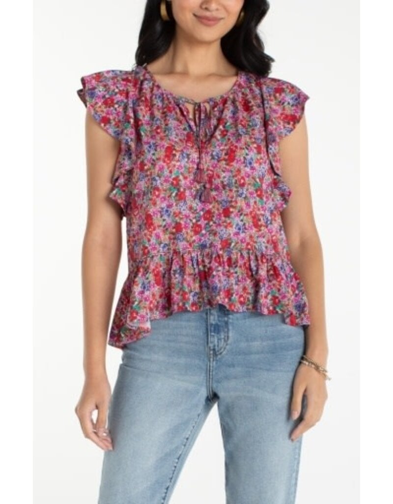 Liverpool Los Angeles Liverpool Flutter Sleeve Peplum Woven Top with Ties