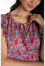 Liverpool Los Angeles Liverpool Flutter Sleeve Peplum Woven Top with Ties