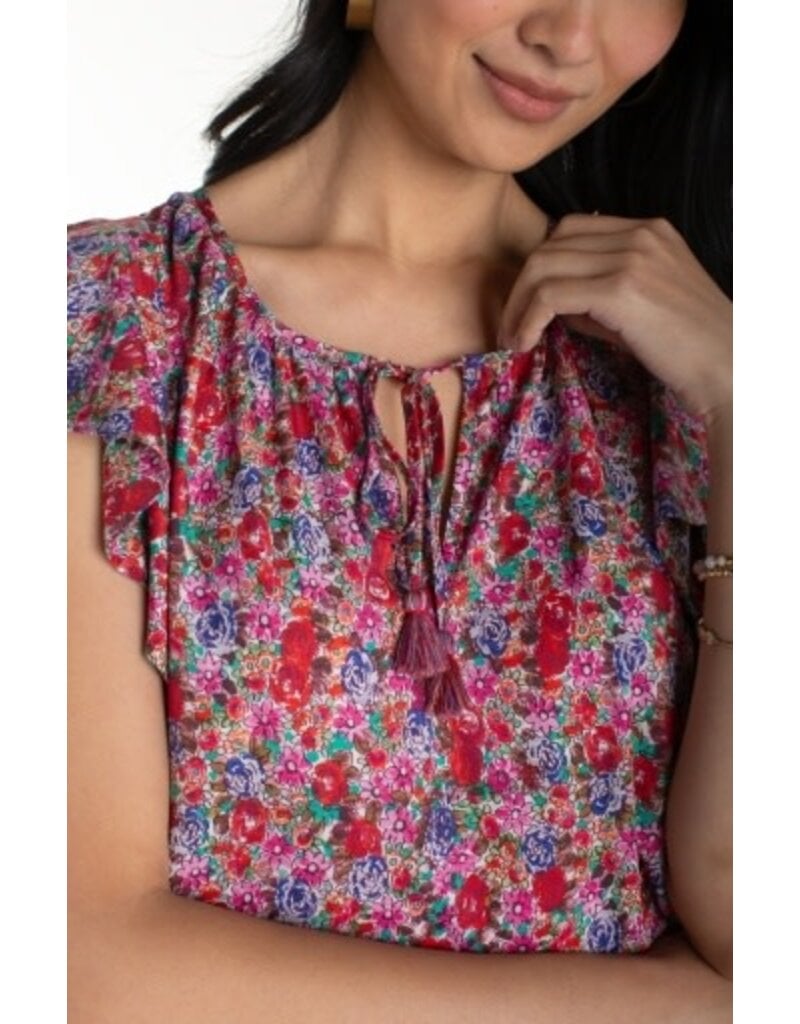 Liverpool Los Angeles Liverpool Flutter Sleeve Peplum Woven Top with Ties