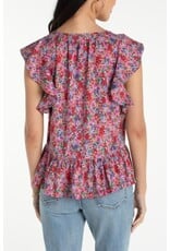 Liverpool Los Angeles Liverpool Flutter Sleeve Peplum Woven Top with Ties