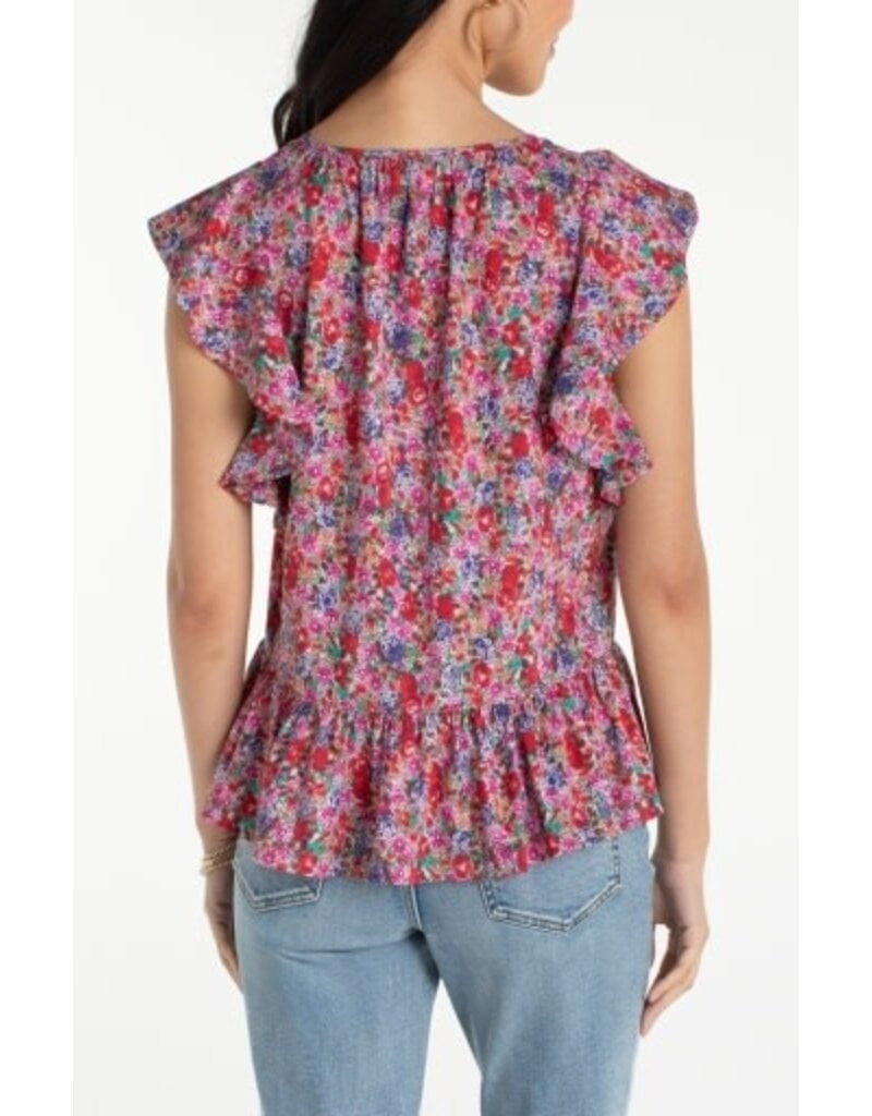 Liverpool Los Angeles Liverpool Flutter Sleeve Peplum Woven Top with Ties