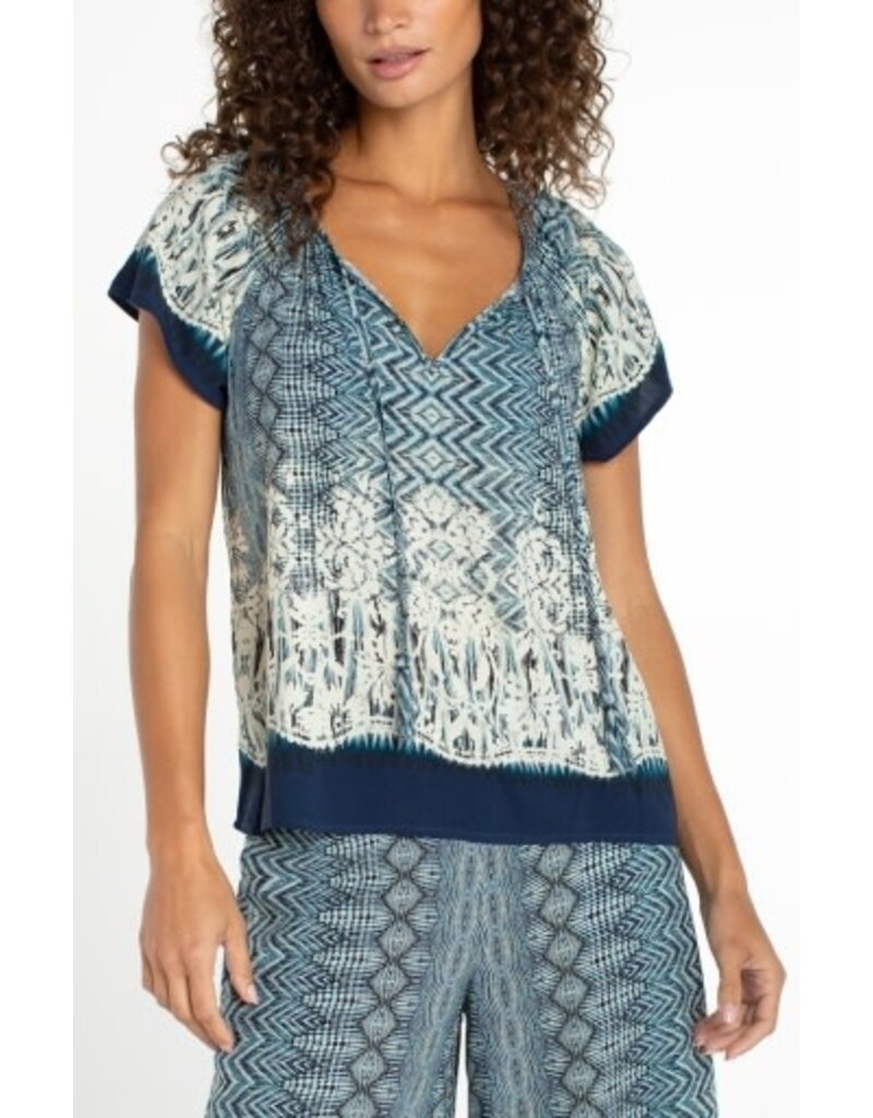 Liverpool Los Angeles Liverpool Short Sleeve Woven Top with Front Tie