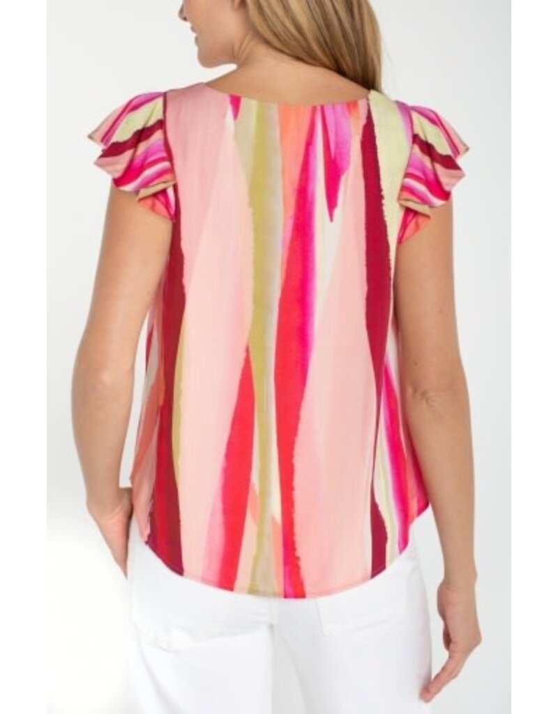 Liverpool Los Angeles Liverpool Flutter Sleeve Scoop Neck Woven Top