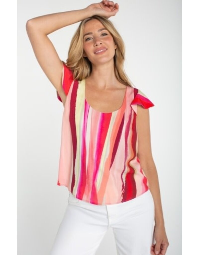 Liverpool Los Angeles Liverpool Flutter Sleeve Scoop Neck Woven Top