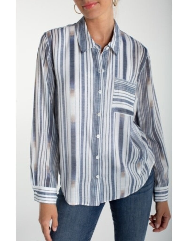 Liverpool Los Angeles Liverpool Long Sleeve Button Front Woven Shirt with Back Seaming