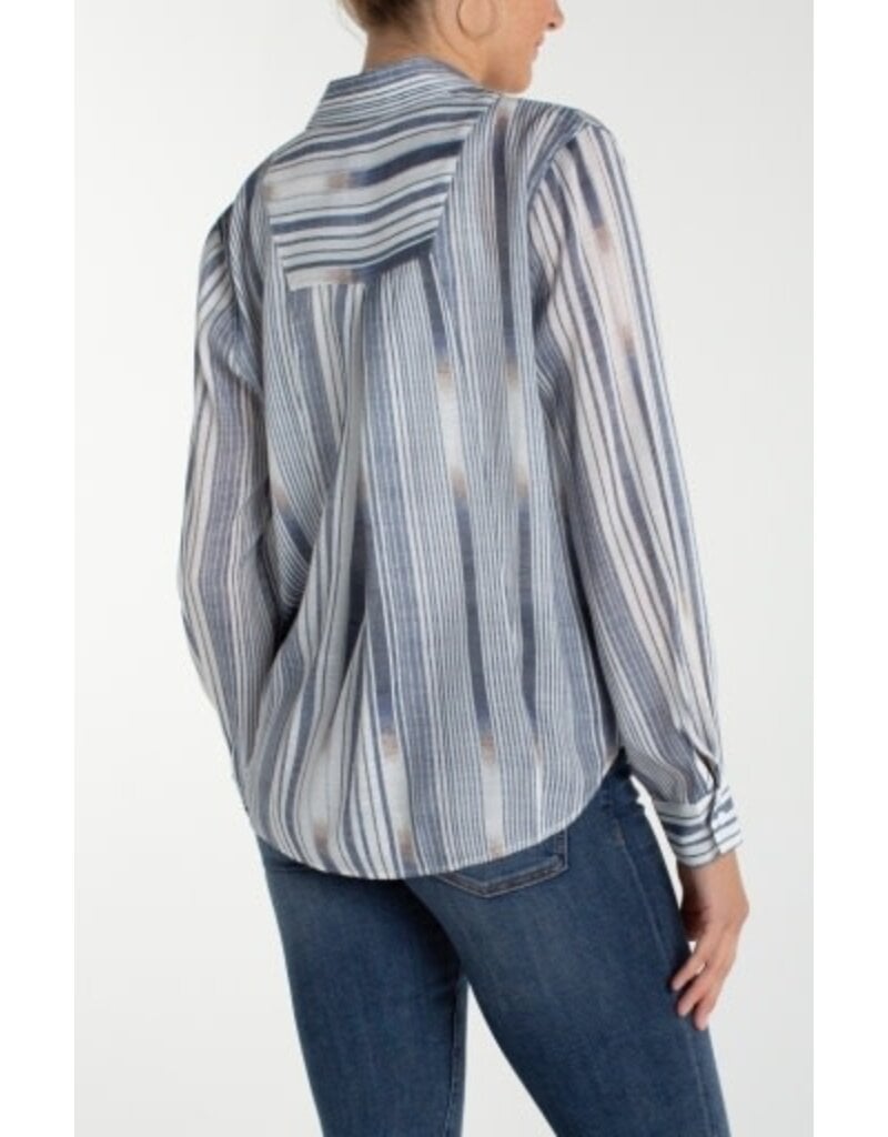 Liverpool Los Angeles Liverpool Long Sleeve Button Front Woven Shirt with Back Seaming