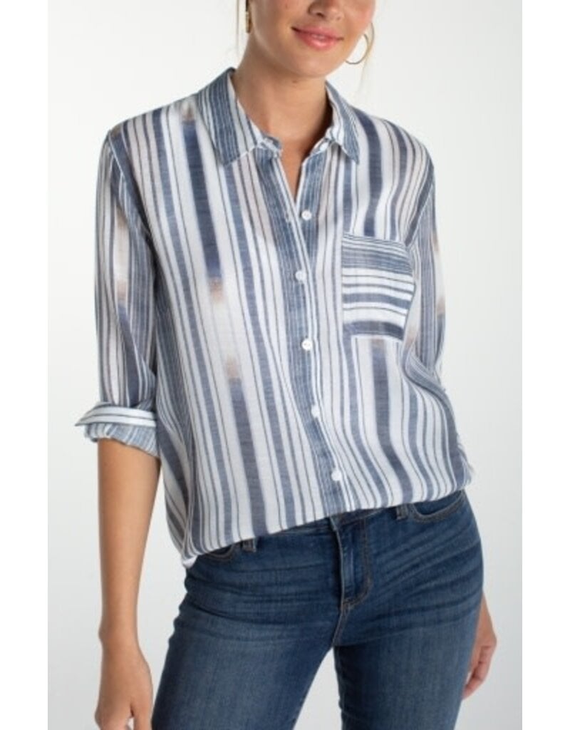 Liverpool Los Angeles Liverpool Long Sleeve Button Front Woven Shirt with Back Seaming