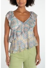 Liverpool Los Angeles Liverpool Flutter Sleeve Draped Woven Blouse