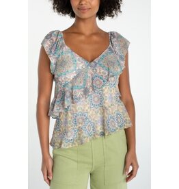 Liverpool Los Angeles Liverpool Flutter Sleeve Draped Woven Blouse