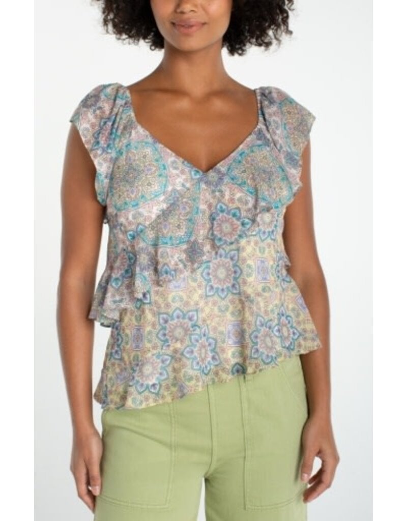 Liverpool Los Angeles Liverpool Flutter Sleeve Draped Woven Blouse
