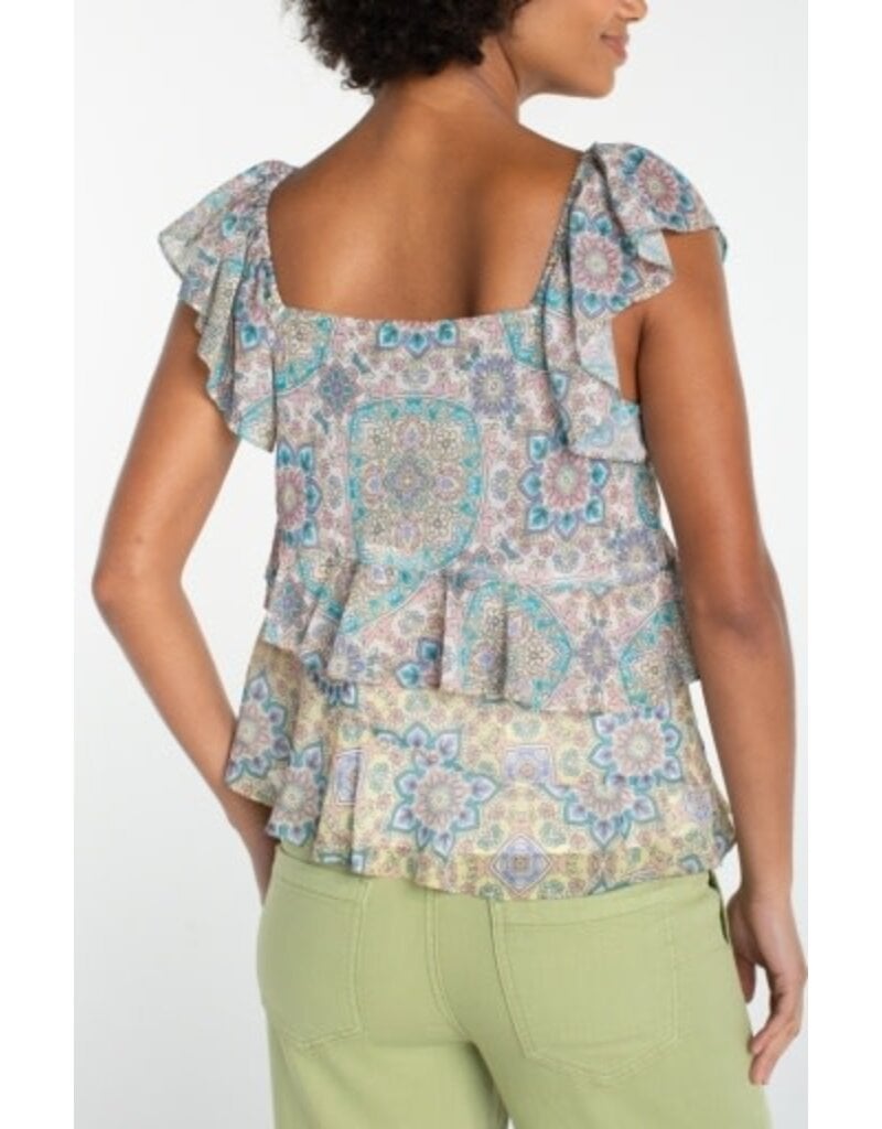Liverpool Los Angeles Liverpool Flutter Sleeve Draped Woven Blouse