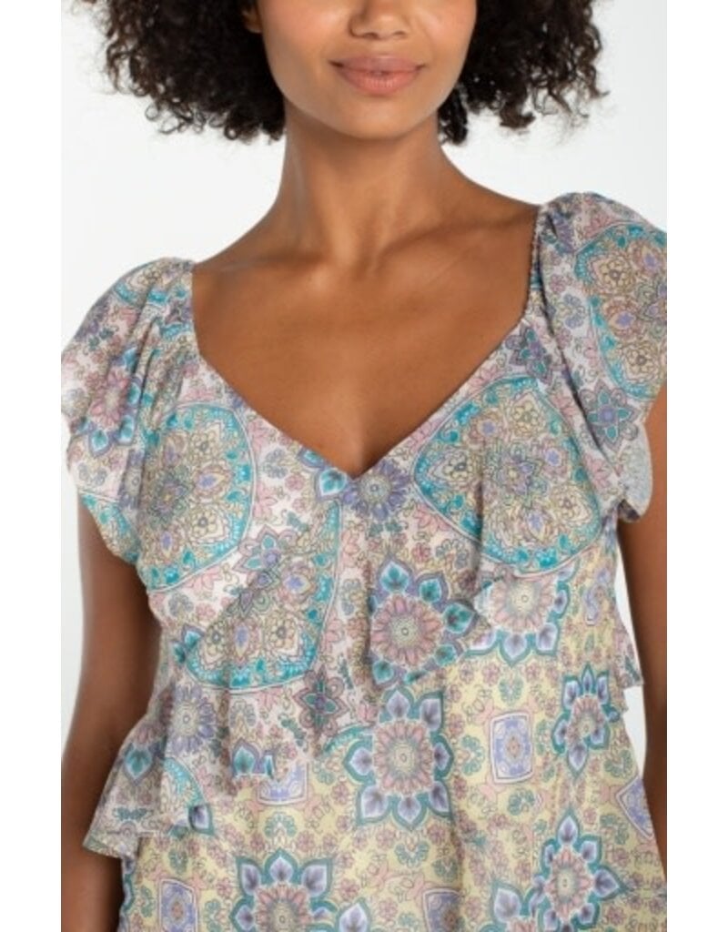 Liverpool Los Angeles Liverpool Flutter Sleeve Draped Woven Blouse