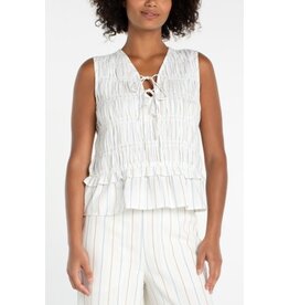Liverpool Los Angeles Liverpool Sleeveless Tie Front Woven Top w/ Smocking