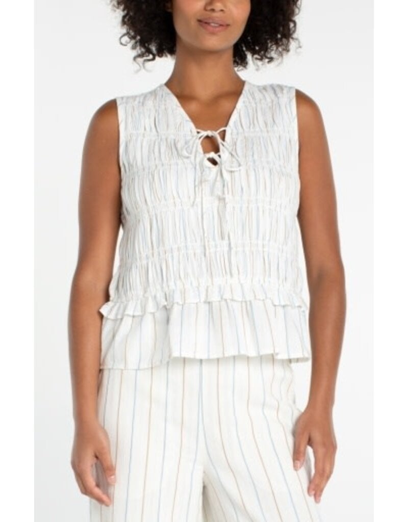 Liverpool Los Angeles Liverpool Sleeveless Tie Front Woven Top w/ Smocking