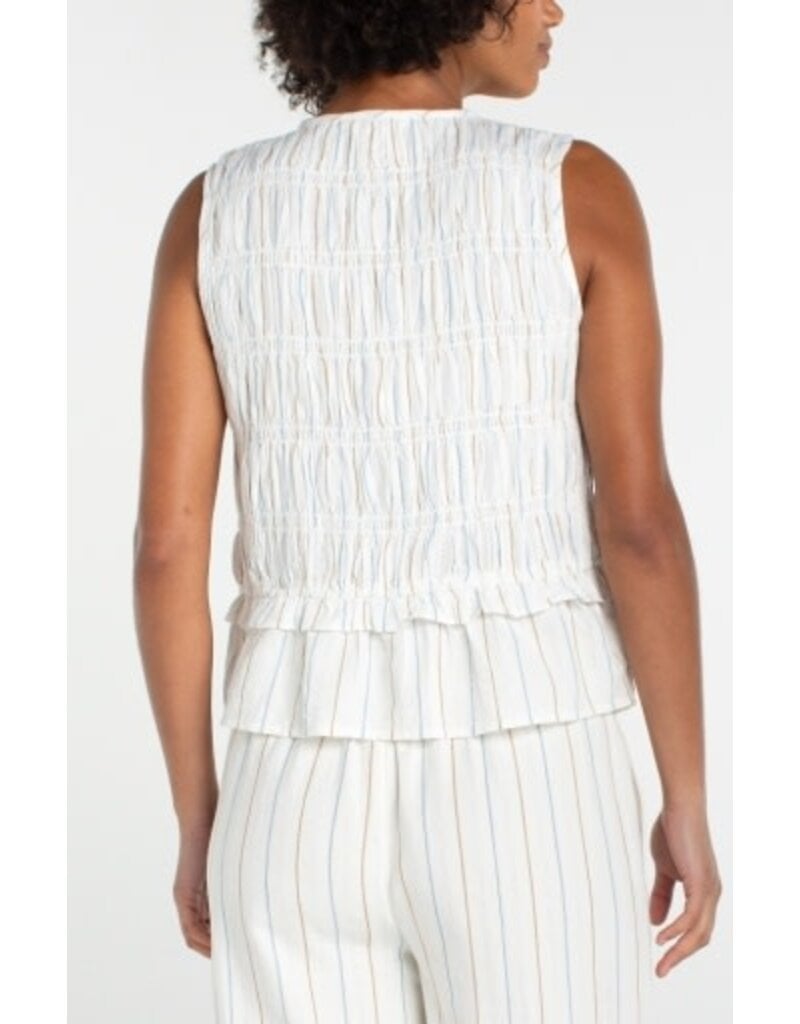 Liverpool Los Angeles Liverpool Sleeveless Tie Front Woven Top w/ Smocking