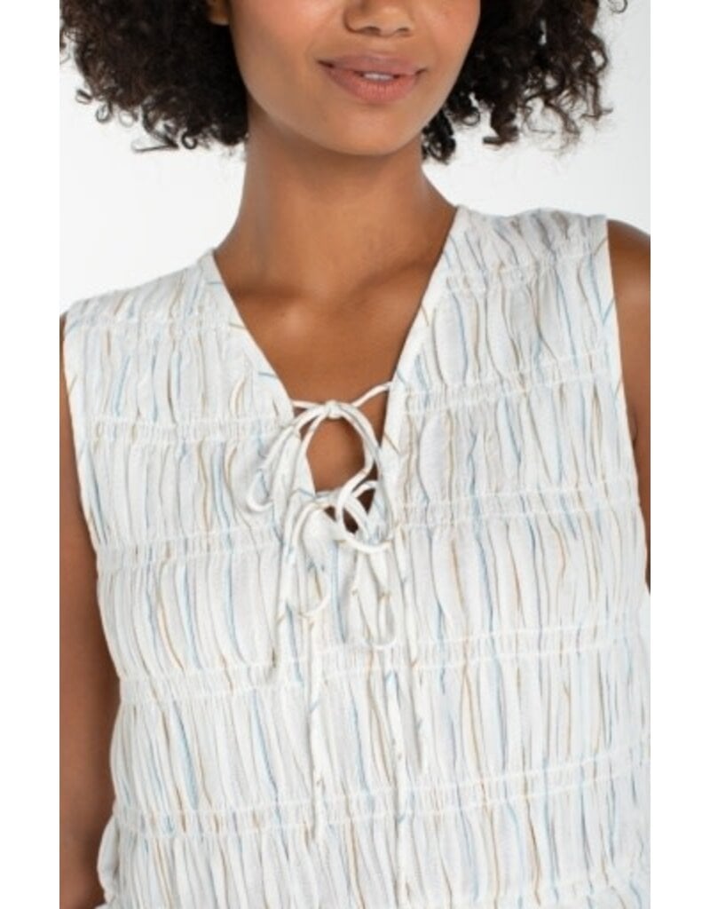Liverpool Los Angeles Liverpool Sleeveless Tie Front Woven Top w/ Smocking