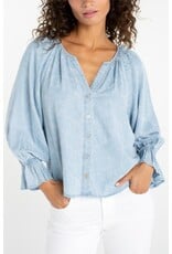 Liverpool Los Angeles Liverpool 3/4 Sleeve Button Front Shirred Woven Top