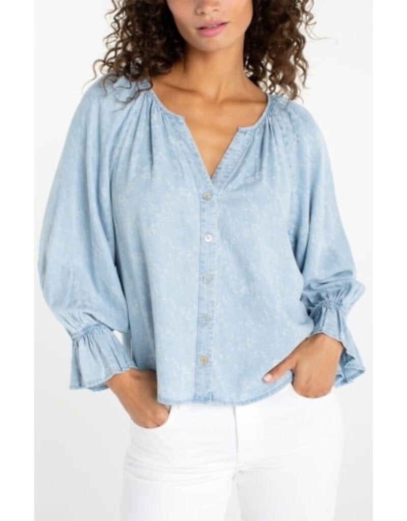 Liverpool Los Angeles Liverpool 3/4 Sleeve Button Front Shirred Woven Top